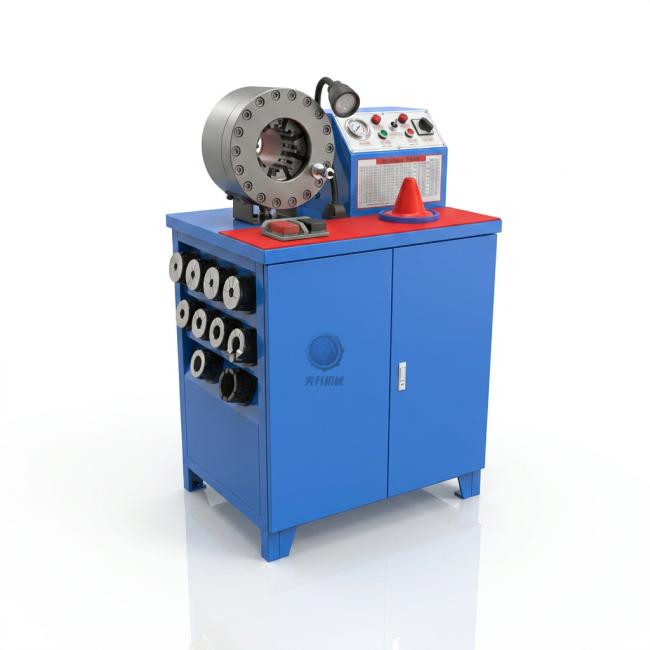MS-51CG Hose Swaging Machine showing full equipment setup
