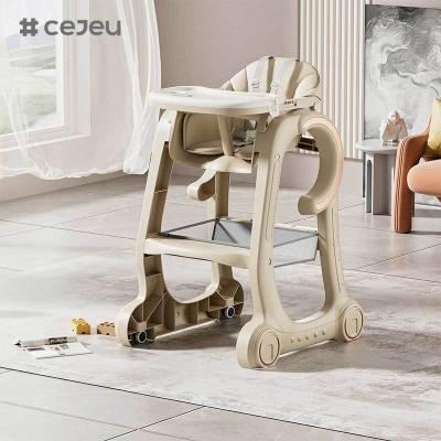 China CJ-SH-S08 Baby High Chair Baby Feeding Chair for Babies and Toddlers with Adjustable Tray, Locking Wheels and PU Cushion Washable for sale