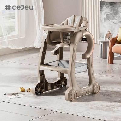 China CJ-SH-S08 Baby High Chair Baby Feeding Chair for Babies and Toddlers with Adjustable Tray, Locking Wheels and PU Cushion Washable for sale