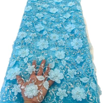 China Supoo 3D Applique flowers lace embroidery african lace fabric with sequins beaded lace for wedding/party for sale