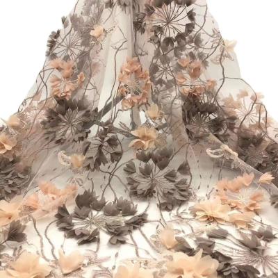China African wedding 3d flower lace embroidered fabric french tulle lace  african lace fabrics nigerian for sale