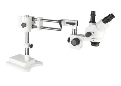 China LED Microscope Double Arm Boom Stand Trinocular Stereo Zoom Microscope 3.5X 90X for sale