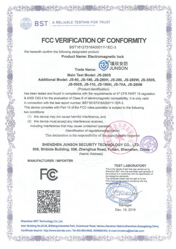 FCC - Shen Zhen Junson Security Technology Co. Ltd