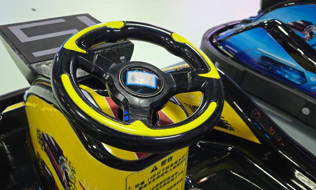 MR Kart interior steering wheel close-up