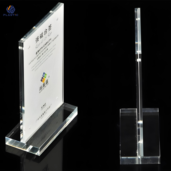 Acrylic sign holder close-up
