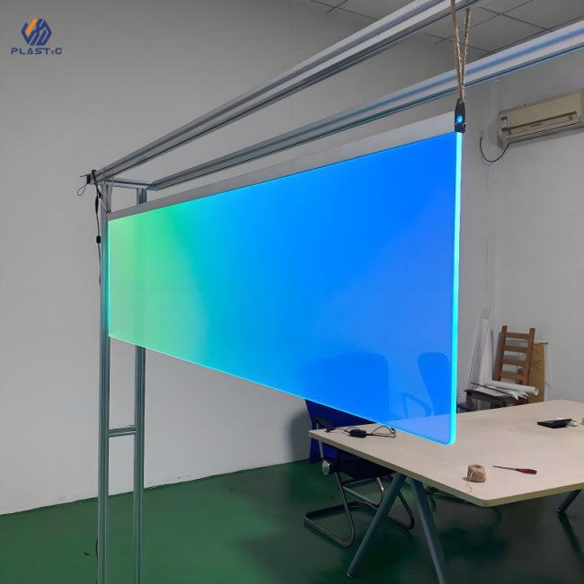 Close-up of rainbow acrylic sheet surface