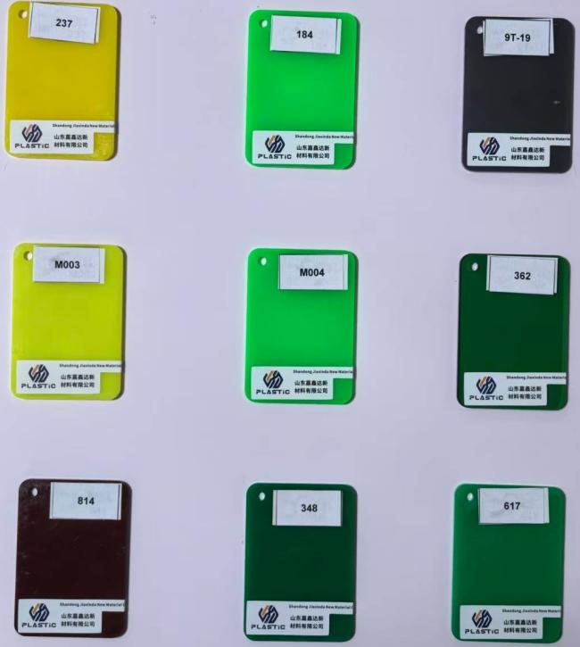 Colored acrylic sheet samples for outdoor use