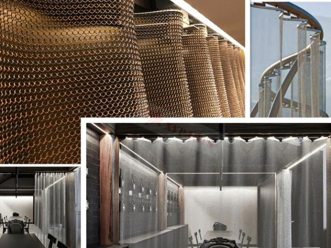 Gold Color 1.5x15mm Stainless Steel Chainmail Mesh Fabric Curtain For Interior Design 2