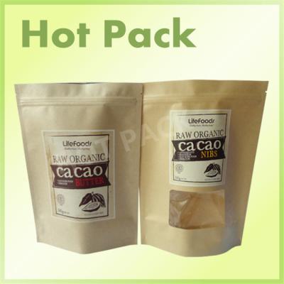China Ziplock Kraft Stand Up Pouches With Tear Notch For Raw Organic Cacao / Nut / Butter for sale
