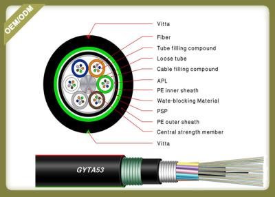 China GYTA53 dirigem o cabo de fibra ótica impermeável 12C 24C 36C 48C 72C 96C 144C Monomodo do enterro à venda