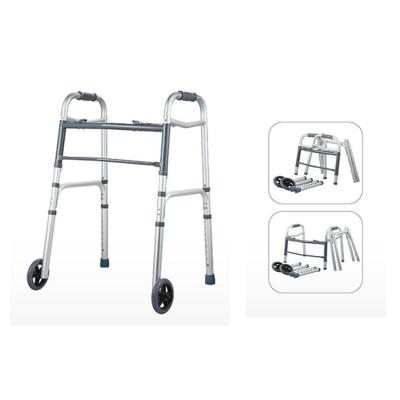 China Adult Dual Button Aluminum Folding Walker with 2 Wheels for sale