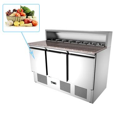 China 300L Three Doors Top Marble Salad Counter Chiller Static Cooling for sale