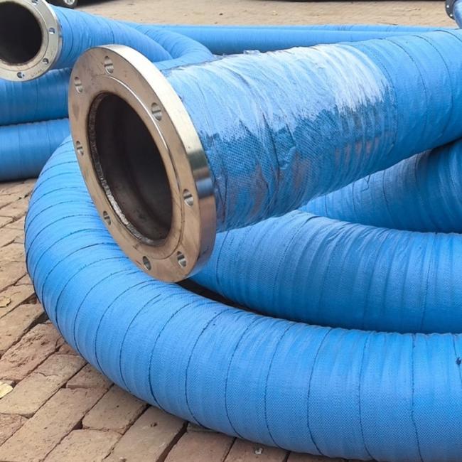 Close-up view of dredge pipeline connection and flange design