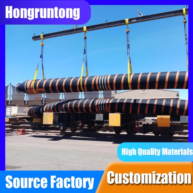 Close-up view of floating dredge hose construction