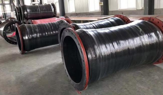 Close-up view of dredge hose interior and reinforcement layers