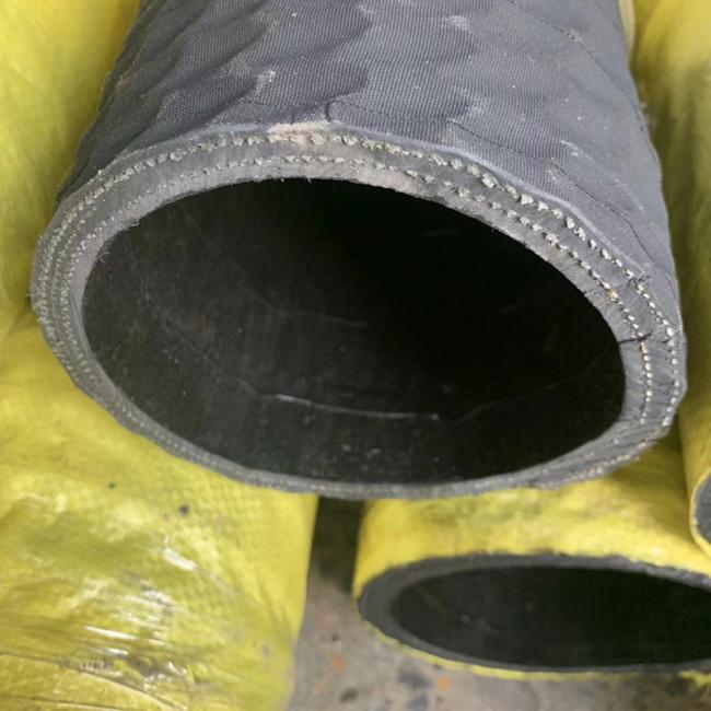 Industrial discharge hose in operation