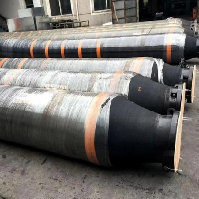 Close-up view of dredge hose construction and flotation