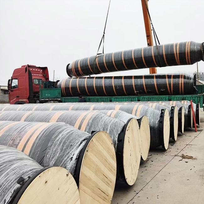 Close-up view of floating dredge hose construction
