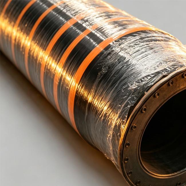 Close-up view of floating dredge hose construction