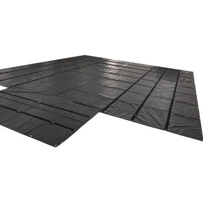 China Black PVC Tarpaulin Fabric 14oz 16x27 4x8ft Lumber Tarps For Flatbed Truck for sale