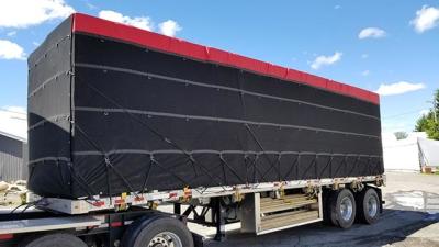 China Heavy Duty Waterproof PVC Truck Cover For Flatbed Trucks With 6 Foot Drop Lumber Tarps for sale