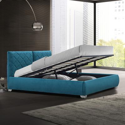 China Velvet Plush Fabric Ottoman Double Bed Gas Lift Up 4ft6 Double Storage Bedroom Bed à venda