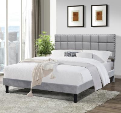 China Grey Upholstered Twin Bed Frame Tufted Fabric Buttons With Squared Lines for sale