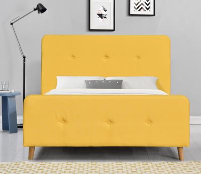 China Yellow Tufted Upholstered Platform Bed King Size Casual Looking For bedroom for sale