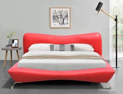 China Red Faux Leather Bed Frame Plywood Metal Legs Leather Bed Manufacturers for sale