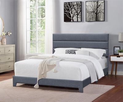 China Grey Upholstered Bed Manufacturer Full Size Linen High Headboard for sale