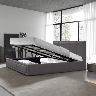 China Dark Grey Double Size Linen Fabric Wood Upholstered Bed Wholesale Bed Manufacturers for sale