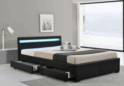 China La madera LED del MDF tapizó el marco de rejilla de la imitación de cuero de la cama con la caja en venta