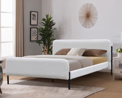 China King Size Oem Low Profile Upholstered Bed White Color For Bedroom à venda