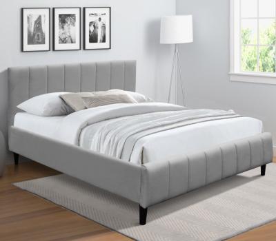 China Twin Size BSCI White Upholstered Bed Frame With Vertical Stripes On Headboard en venta