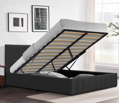 China Black Velvet Fabric King Size Gas Lift Bed Wooden Frame for sale
