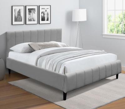 China Double Grey Fabric Bed Frame With Wooden Slatted Base en venta