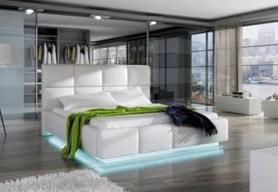 China Luxury Storage Modern European Platform Bed White Faux Leather With LED Light 180*200cm for sale