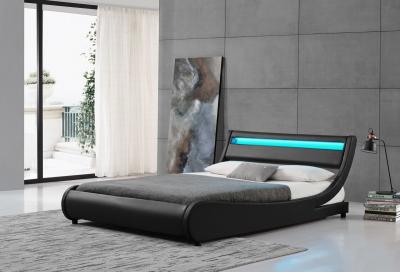 China La madera contrachapada LED tapizó el marco de cuero negro de la cama matrimonial de la PU del cabecero de la luz de la cama en venta