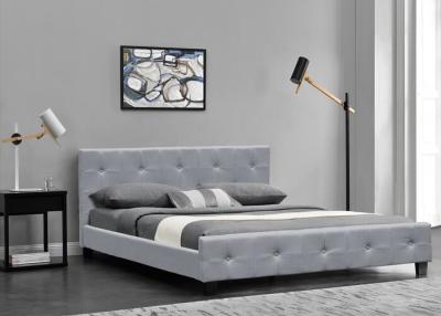 China Gemakkelijke Assemblagekoning Single Upholstered Bed Licht Grey Fabric Bed Frame Te koop