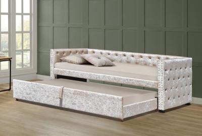 China 3ft Crush Grey Velvet Daybed With Trundle Tufed Botton for sale