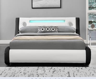 China Modern LED Upholstered Bed Queen Size Platform Bed Frame With Speakers for sale