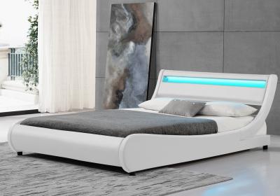 China Curve King Size LED Upholstered Bed Frame White PU 140x200CM for sale