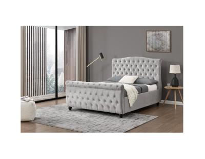China Full Size Upholstered Headboard Platform Bed Frame Light Gray OEM ODM for sale