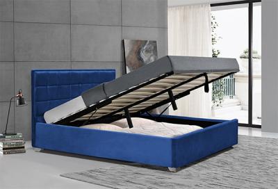 China Ottoman Velvet Blue  Storage Bed Frame With Plastic Legs à venda