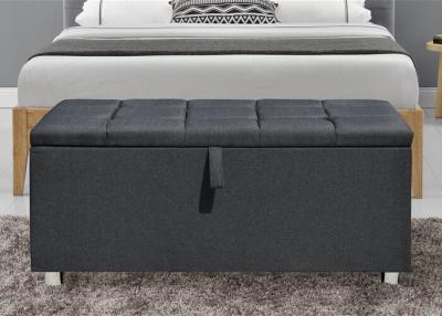 China Upholstered Fabric Storage Ottoman Dark UK FR Grey Fabric Blanket Box for sale