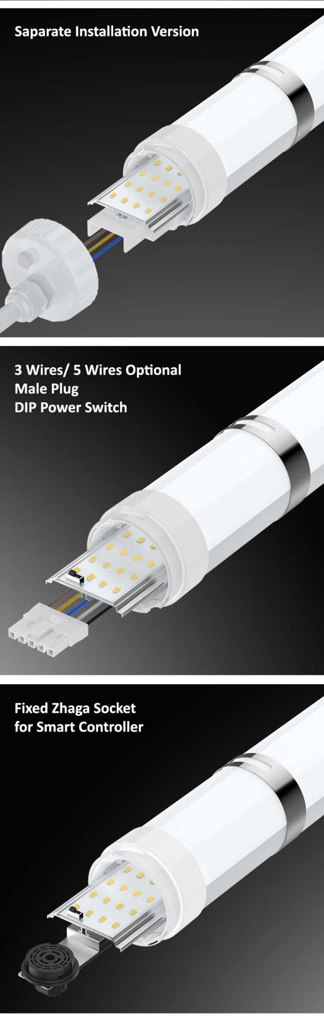 Technical specifications diagram for industrial tubular LED light