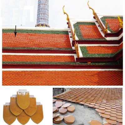China Fish Scale Modern Style Glazed Roof Tiles Yellow Color Made In China for sale
