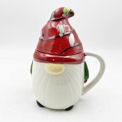 China Custom Creative 3D Spring Gnome Decorations Cups Christmas Ceramic Mugs With Lid à venda