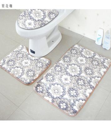 China Waterproof Polyester 3pc Bathroom Rug Set Toilet Lid Covers for sale