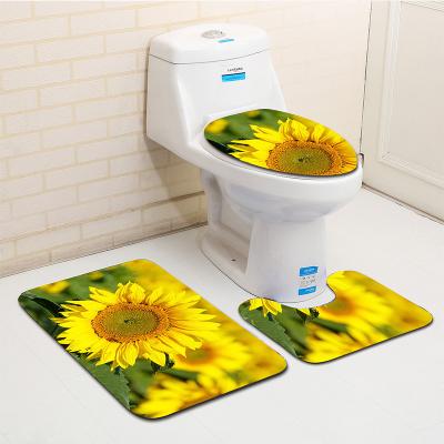 China Polyester Sunflower Toilet Seat Cushion Toilet Lid Cover Set for sale